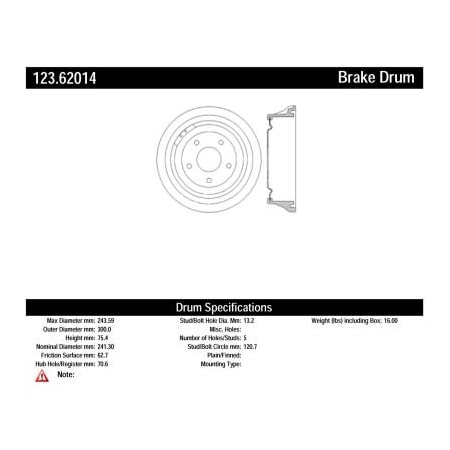 Centric 123.62014 C-Tek Rear Brake Drum - For Select Buick, Chevrolet, GMC, Oldsmobile Models (1975-1992)